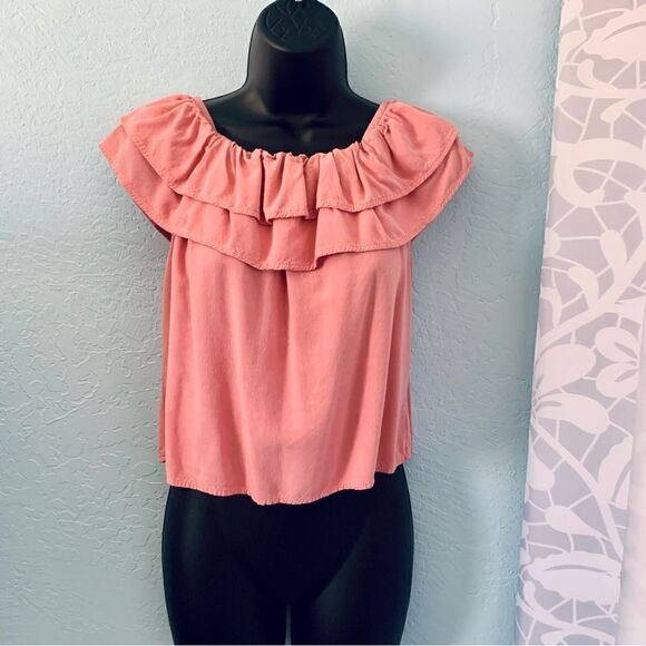 H&M Dusty Rose Pink Ruffled Boho Off Shoulder Peasant Blouse Size Small - Picture 4 of 6